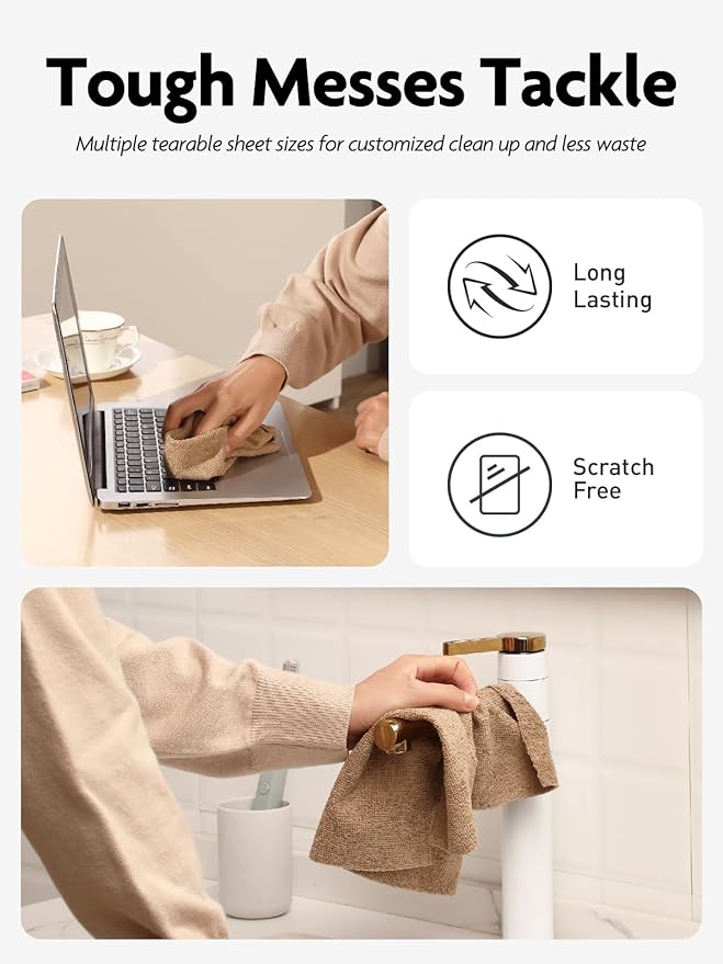 Fantasticlean Microfiber Cleaning Cloth Roll -60 Pack, Tear Away Microfiber Towels, 12" x 12", Reusable, Washable, Scratch Free, Ultra Absorbent Dish Rags for Car, Home, Garage or Shop (Beige & Tan)-DeskLoop Office