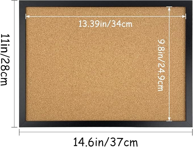 Black Cork Board Bulletin Board, 14.6"X 11" Cork Board, Oak Wood Finish Frame - Image 3