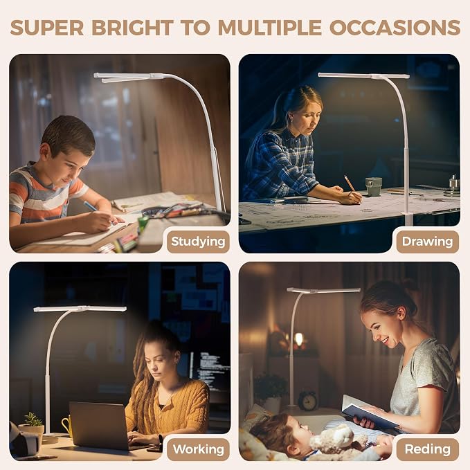 Voncerus LED Desk Lamp for Home Office, Double Head Architect Light - Image 6