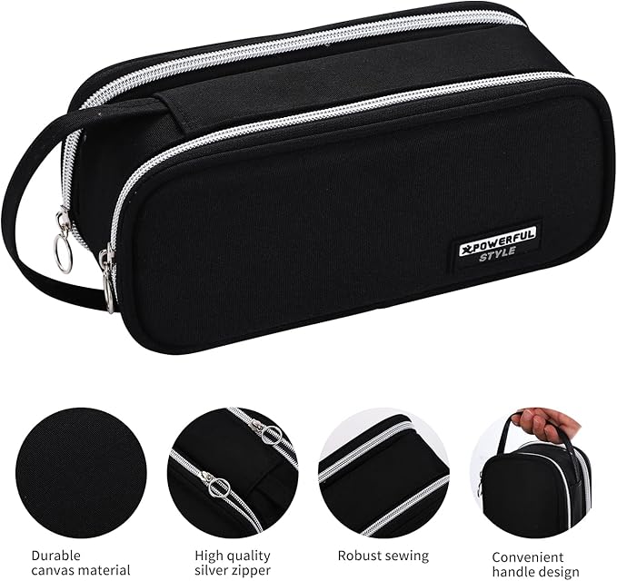 Dugio Big Pencil Case for Boys Teens Kids Zipper Pencil Pouch with Handle Organizer Pencil Bag Aesthetic Pencil Box for School Black-DeskLoop Office