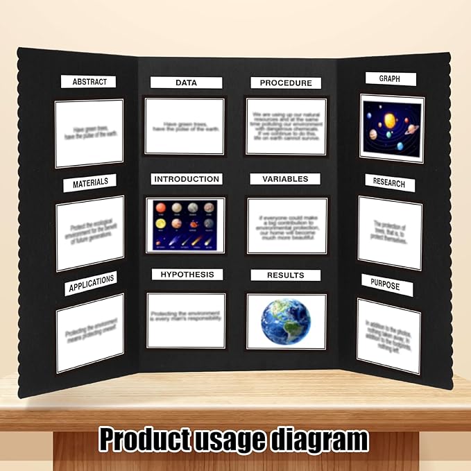 Paterr Trifold Poster Board with Storage Bag, Hook and Loop Fabric, Foldable 3 Panel Presentation Board for Science Fair and Exhibitions (Black,54 x 30 Inch)-DeskLoop Office