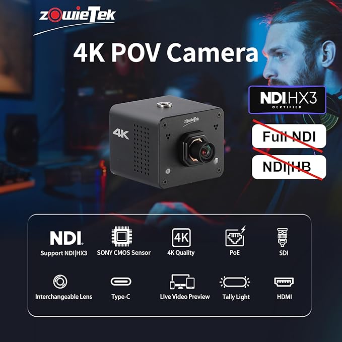4K Native NDI|HX3 POV Box Camera PoE, Simultaneously HDMI & SDI Output, RTSP/RTMP(s)/SRT, Standalone Live Streaming to YouTube/Facebook/Twitch for Webcast, Meeting, Teaching & Gaming (M12 AF)-DeskLoop Office