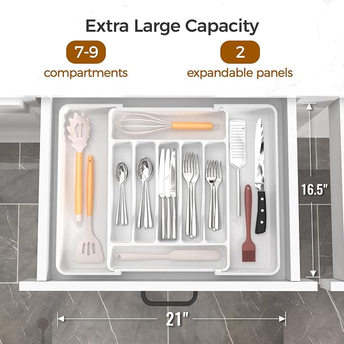 ukeetap Extra Large Expandable Silverware Organizer, BPA-Free Food-Safe Cutlery - Image 2