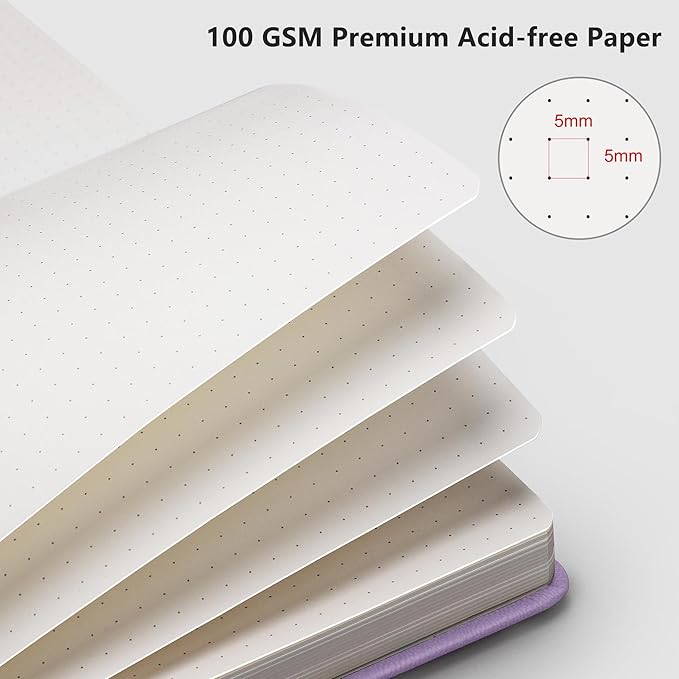 RETTACY Bullet Dotted Journal Notebook, 192 Pages, A5 Medium Size (5.7'' x 8.3''), Leather Hardcover, 100 GSM Thick Paper, for Bullet Journaling, Planning, Tracking (Purple)-DeskLoop Office