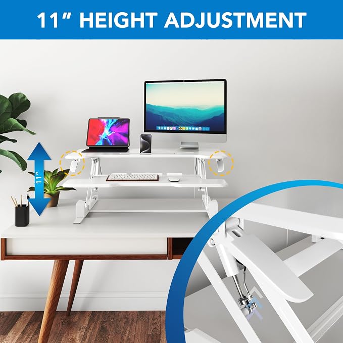 Mount-It! Standing Desk Converter White 38” Wide Height Adjustable Stand Up - Image 5