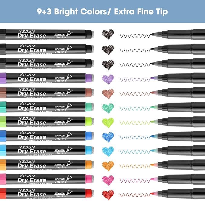 YISAN Dry Erase Markers Ultra Fine Tip, 0.7mm Extra Fine Point, Magnetic - Image 5