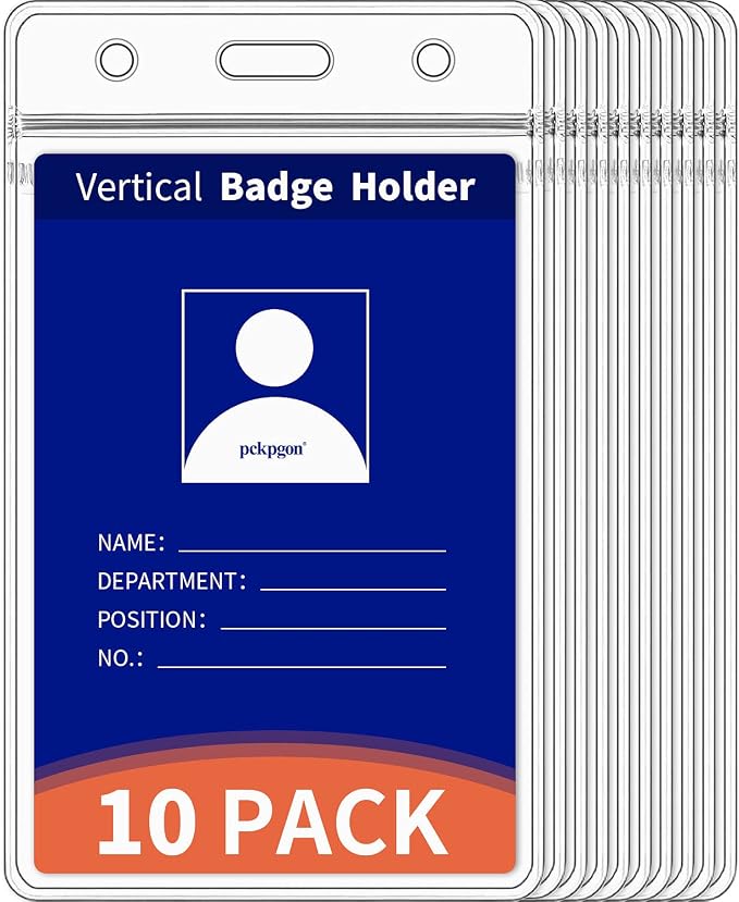 Vertical ID Badge Holders, 10 Pack, Name Tag Holder Cover by pckpgon