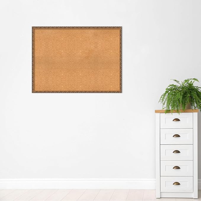 Amanti Art Natural Cork Board for Wall, 34x46 Vision Board with Bronze Frame, Oversize Corkboard Office Decor for Home Organization, Traditional Corkboard Pinboard to Display Items for Home-DeskLoop Office