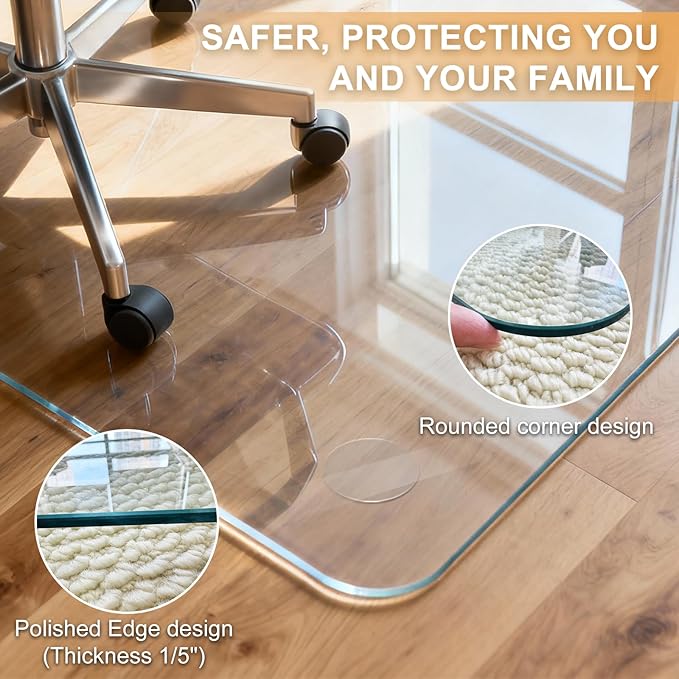 Azadx Tempered Glass Chair Mat for Carpet 32" x 48" Heavy Duty Office Chair Mat - Image 3