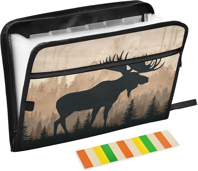 Moose Brown Wood Accordion File Organizer Expanding Document Folder by Unknown