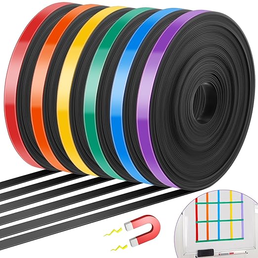 6 Rolls Mix Color Magnetic Tape Roll Thin Strips, 2/5 Inch x 33 ft Magnetic by Saypacck