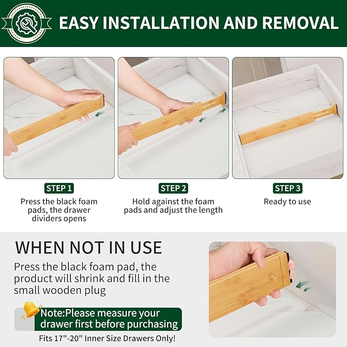 Dunruz Bamboo Drawer Dividers 2.6" High, Bedroom and Office - Image 3
