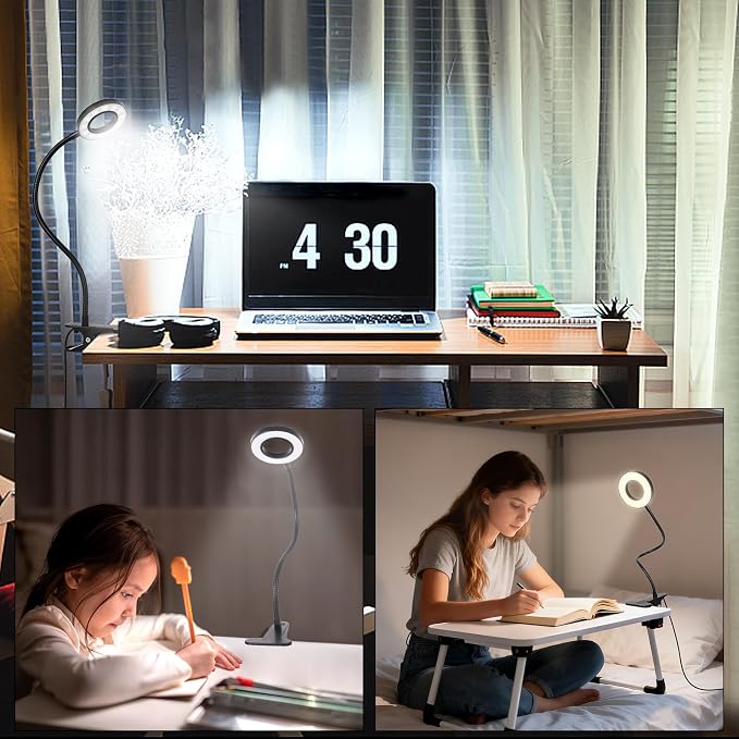 Woputne Desk Lamp Clip Light, 10 Dimmable Brightness 3 Light Modes Reading Light - Image 7