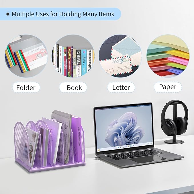 Gawerk 5-Section Vertical Desktop Organizer, 5-Section Mesh File Folder Stand - Image 6