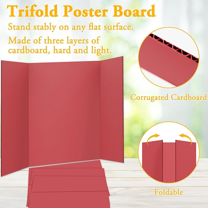 AKONEGE 4PCS Medium Trifold Poster Board 26" x 16" Red Tri Fold Presentation - Image 4