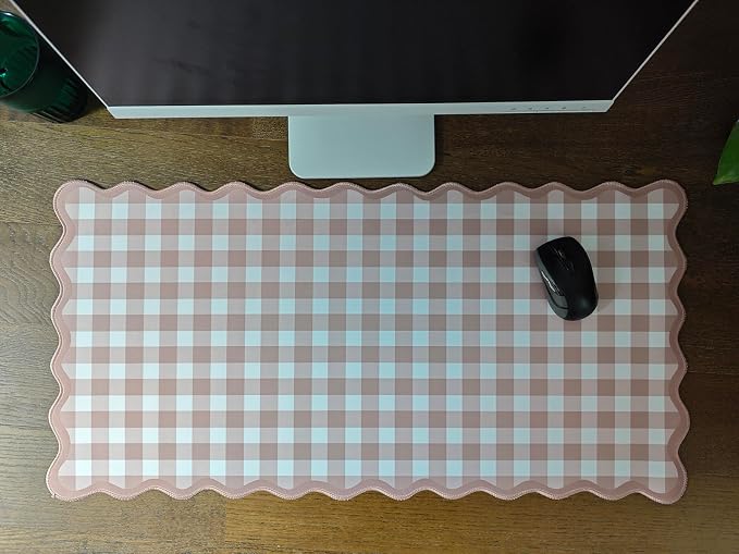 Scalloped‌ Checkered Desk Mat Cute Brown Gingham XXL Large Gaming Mouse Pad - Image 7