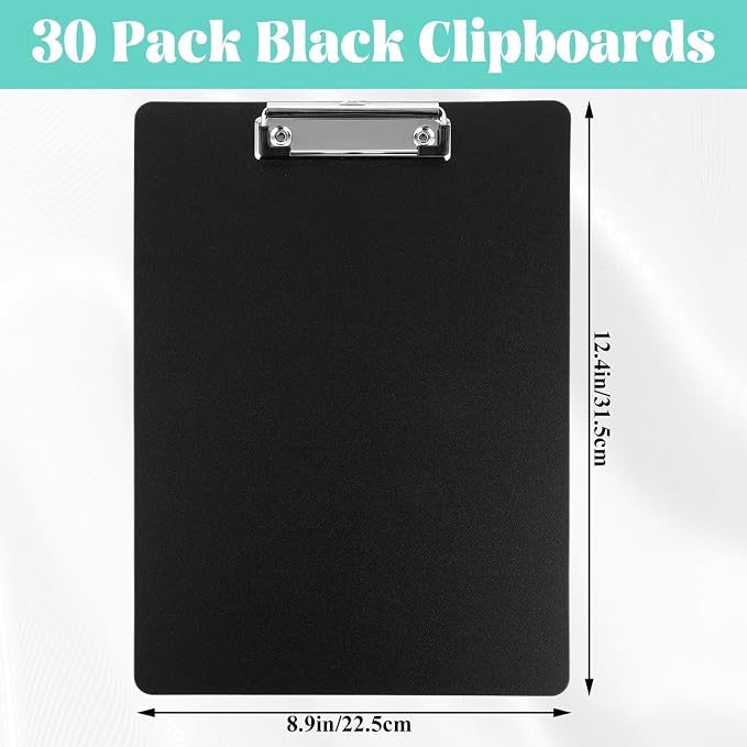 MIVIDE 30 Pack Black Clipboards, Plastic Office Clipboard 12.4 x 8.9 Inch Size - Image 2
