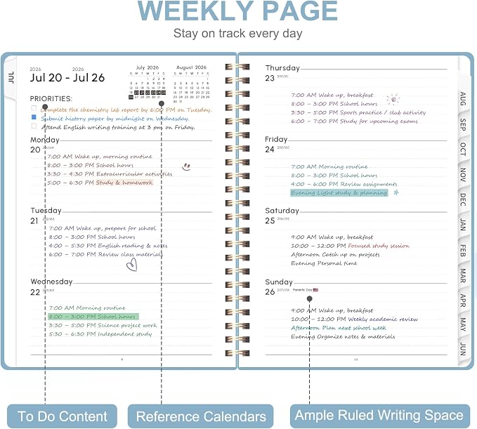 Planner 2026-2027, Weekly and Monthly Academic Year Calendar Planner, July 2026 - Image 2