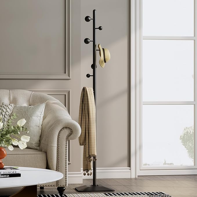 Metal coat rack stand with geometric shape metal base,Heavy duty coat rack freestanding with 7 ball hooks,Coat racks tree hats hanger holder stand for entryway, hallway, bedroom-DeskLoop Office