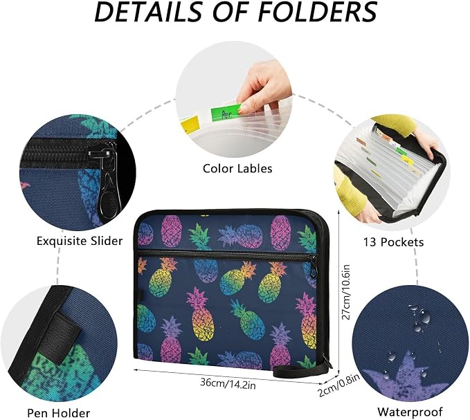 Iridescent Pineapple Accordion File Organizer Expanding Document Folder - Image 3