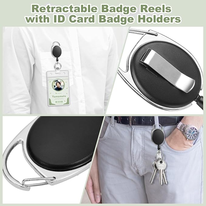 2 Pack ID Badge Holder with Badge Reels Retractable Clip Heavy Duty Vertical - Image 5