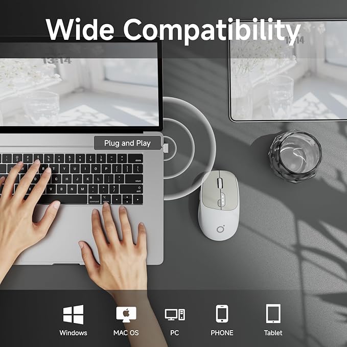 EWEADN Q5 Wireless Mouse, Bluetooth & 2.4G Quiet Computer Mouses with 1600 DPI, Battery Level Display, Ergonomic Office Mouse,6 Button Portable Cute Cordless Mice for Laptop/PC/Mac- Grey-DeskLoop Office