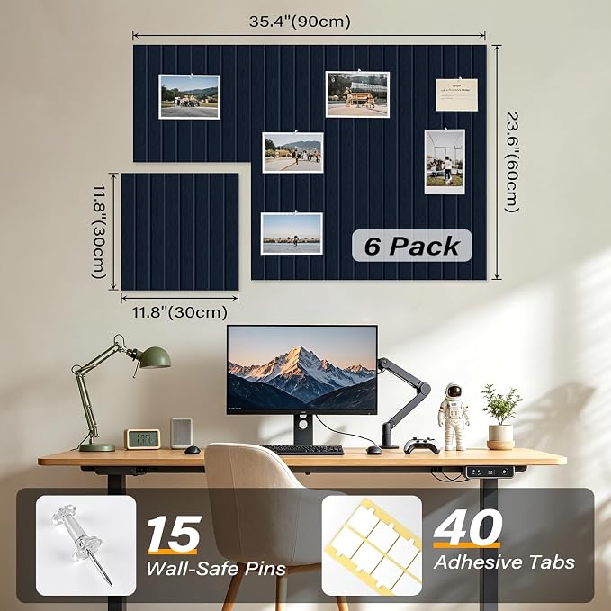 Large Felt Bulletin Board，36" x 24" 6 Pack Cork Board Alternative - Image 3