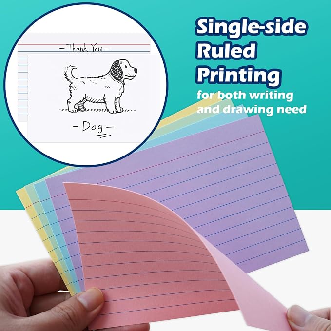 Colored Index Cards 4x6 Lined Ruled Flash Note Cards 100 Count, 5 Pastel Colors - Image 3