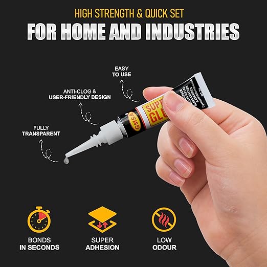 4 Pack Super Glue All Purpose, Fastest & Toughest Adhesive 3g Instant Repair Unbreakable Bond, Strong Superglue Liquid for Hard Plastic, Rubber, Metal, Leather, Ceramics, Wood, DIY Craft-DeskLoop Office
