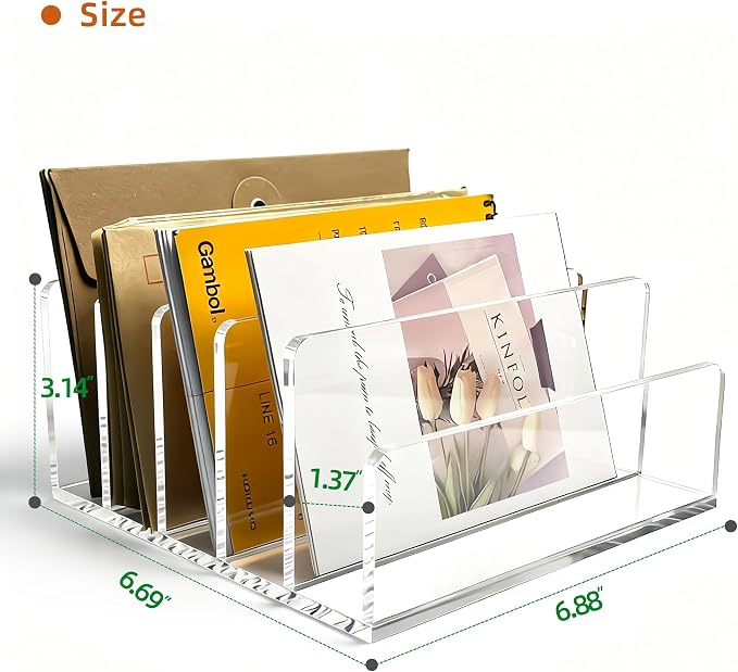 Clear Acrylic Desk Organizer – 5 Compartment Mail Holder & Letter Sorter - Image 2