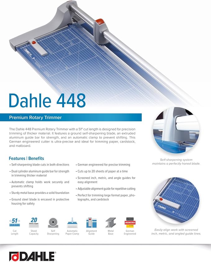 Dahle 448 Premium Rotary Trimmer, 20 Sheet Capacity, Self-Sharpening, Automatic - Image 6