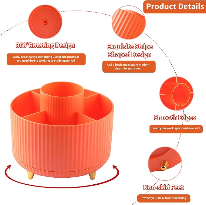 Desk Pencil Pen Holder, 5 Slots 360°Degree Rotating Pen Organizers - Image 6