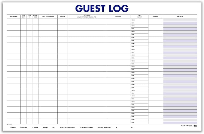 Guest Log Book for Automotive Dealerships – Customer Sign-in Tracking Log – 17" by Unknown