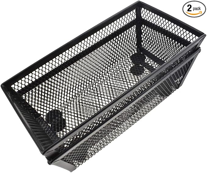 HAHIYO Stackable Mesh Tray Cup 6 x 3 x 2 inches Sturdy Container for Desk Drawer Organizer Collection for Home Office School kitchen Soft Foam Feet No Sharp Edges 2 Pack Black-DeskLoop Office