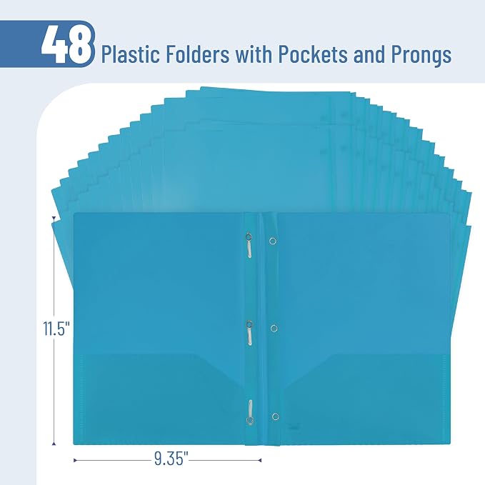 Mr. Pen- Plastic Folders with Pockets and Prongs, 48 Pack, Letter Size | Blue - Image 2