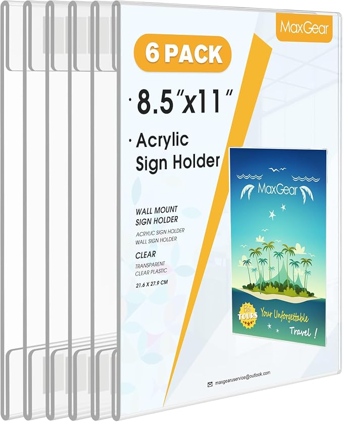 MaxGear Acrylic Sign Holder 8.5 x 11 Wall Mount by MaxGear