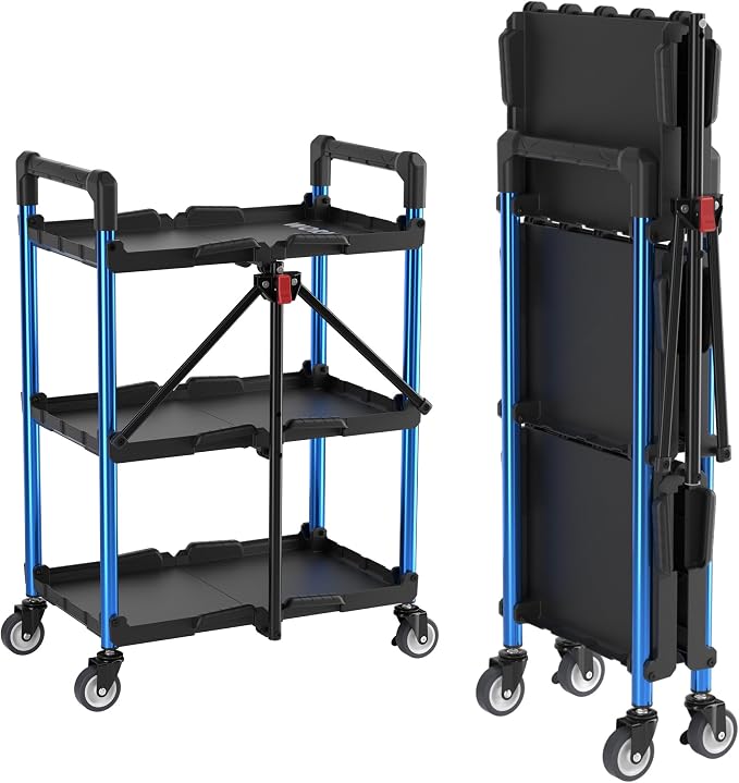 WORKPRO 3-Tier Collapsible Service Cart, 210 LBS Foldable Utility Cart by WORKPRO