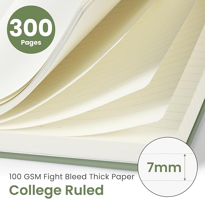 Lined Spiral Notebook Journal for Work, 300 Pages Thick B5 (7.1"x10") College Ruled Journal for Women & Writing, Hardcover Notebook for Note Taking, Perfect for Office Home School Supplies, Green-DeskLoop Office