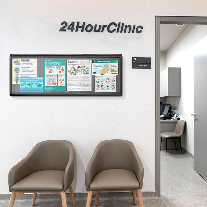 Enclosed Bulletin Board,Lockable Noticeboard with Locking Door,Wall Display Case for Indoor, Tamperproof and Shatter Resistant, Black, Aluminum Frame, 38 x 14 in-DeskLoop Office