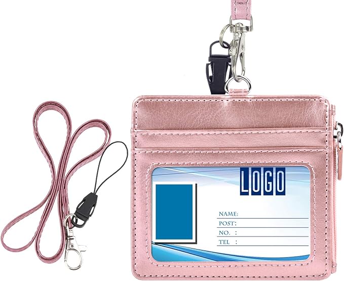 Badge Holder with Zip, Wisdompro 2-Sided PU Leather ID Badge Holder with 1 ID by Wisdompro
