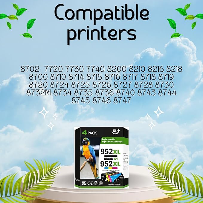 952XL Ink Cartridges Combo Pack Compatible for HP 952 952XL for 8710 Printer OfficeJet Pro 7720 7740 8210 8216 8702 8710 8715 8720 8725 8728 8730 8745 4 Pack 1 Black 1 Cyan 1 Magenta 1 Yellow-DeskLoop Office