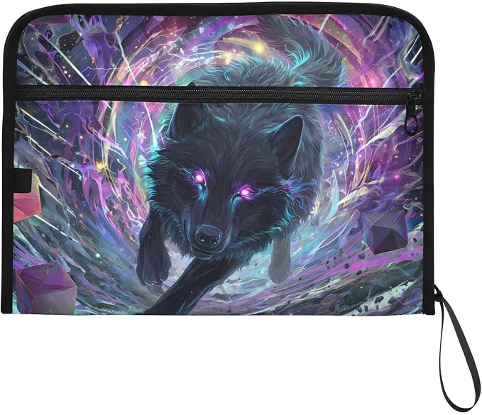 Expanding File Folder Black Wolf Purple Eyes Galaxy Accordion File Organizer 13 - Image 7