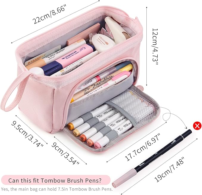 HVOMO Pencil Case Large Capacity Pencil Pouch Handheld Pen Bag Cosmetic Gift for Office School Teen Girl Boy Men Women Adult (Pink)-DeskLoop Office