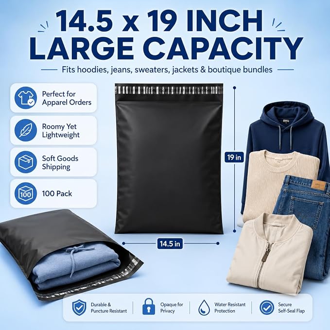 Fuxury Large Poly Mailers 14.5x19" 100Pcs, Shipping Bags - Image 2