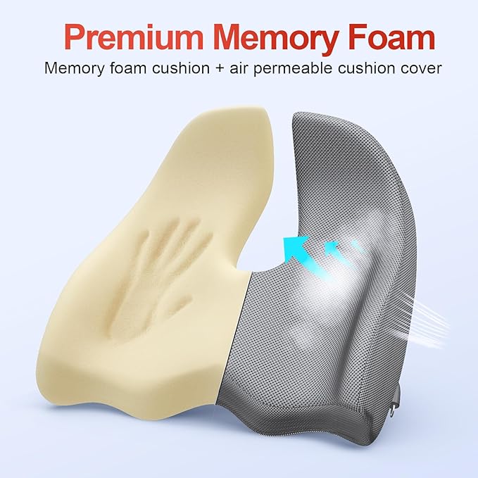 Benazcap X Large Memory Seat Cushion for Office Chair Ergonomic Cushions Pad Pillow for Pressure Relief Sciatica & Pain Relief Memory Foam for Long Sitting for Gaming Chair and Car Seat Gray-DeskLoop Office