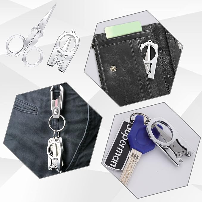 8 Pcs Stainless Steel Small Folding Scissors, Pocket Portable Foldable Travel - Image 5