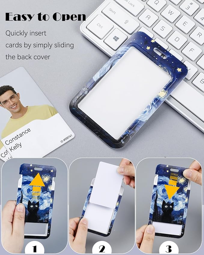 Uniclife Fashionable Sliding Badge Holder Starry Night & Black Cat Plastic Card - Image 3