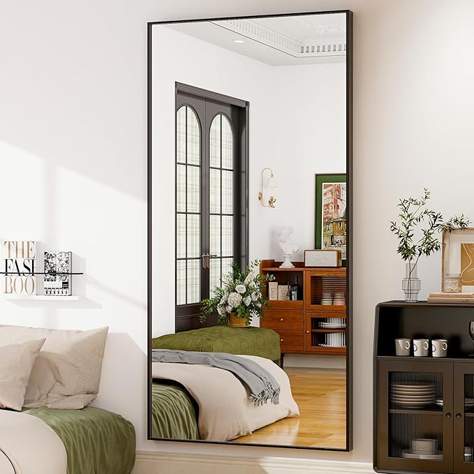 GLSLAND 76"x34" Full Length Mirror Extra Large Hanging or Leaning Rectangle Mirror Aluminum Alloy Thin Frame Bedroom Floor Dressing,Black-DeskLoop Office