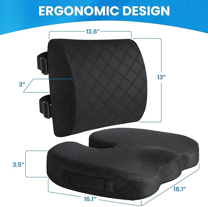 TushGuard Office Chair Cushions with Handles, Back&Seat Cushion, Sciatica & Back Coccyx Tailbone Discomfort Easing Chair Pad, Memory Foam Lumbar Support Pillow for Gaming, Desk, Car (Black, X-Large)-DeskLoop Office