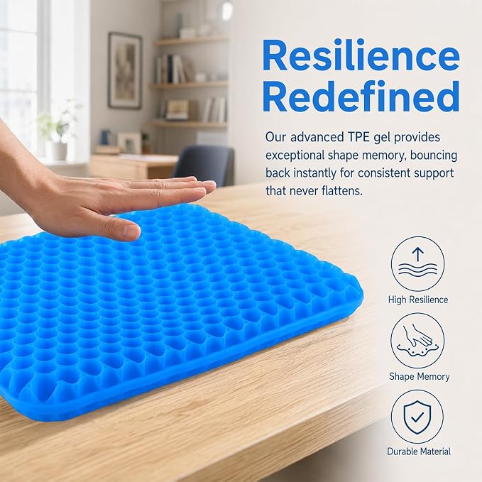 Large Gel Seat Cushion for Long Sitting – 15"x17"x1.8" Thick, Circular Gel Grid - Image 4
